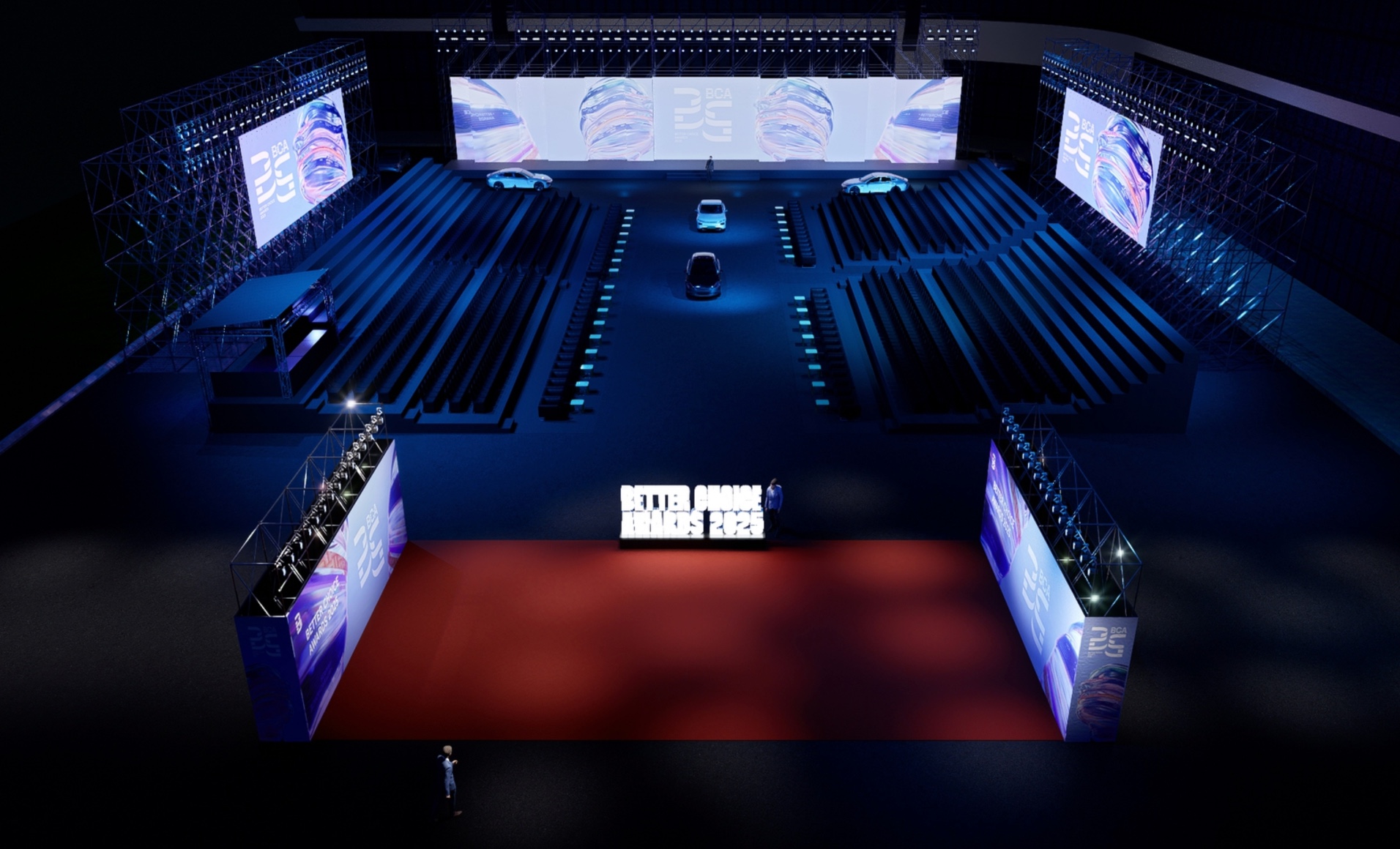 Sân khấu Gala Better Choice Awards 2025 với thiết kế hiện đại Sân khấu và hiệu ứng ánh sáng tại Gala Better Choice Awards 2025